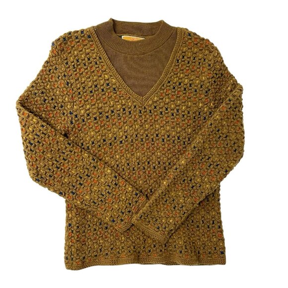 Vintage 60s 100% Wool Textured Knit Sweater Chunky Jantzen Brown Unisex Medium - Picture 1 of 4